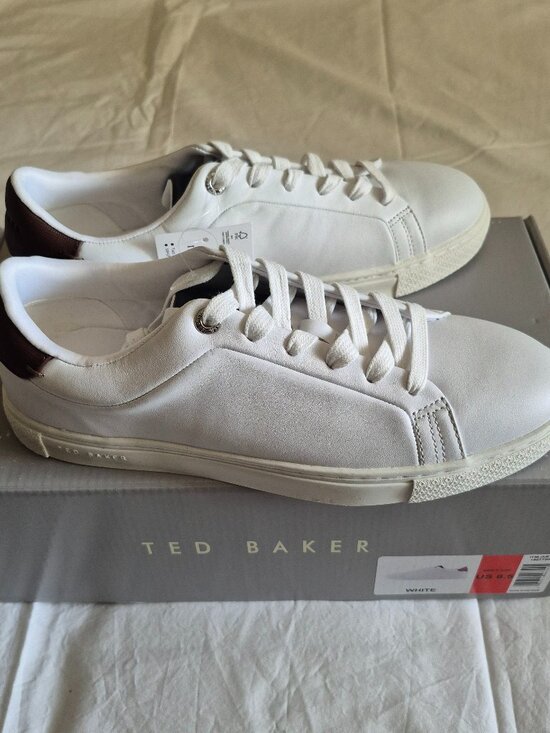 Ted Baker Men\'s Robberto Lace Up White Leather Shoes, Size 8.5, New With Box main image 5